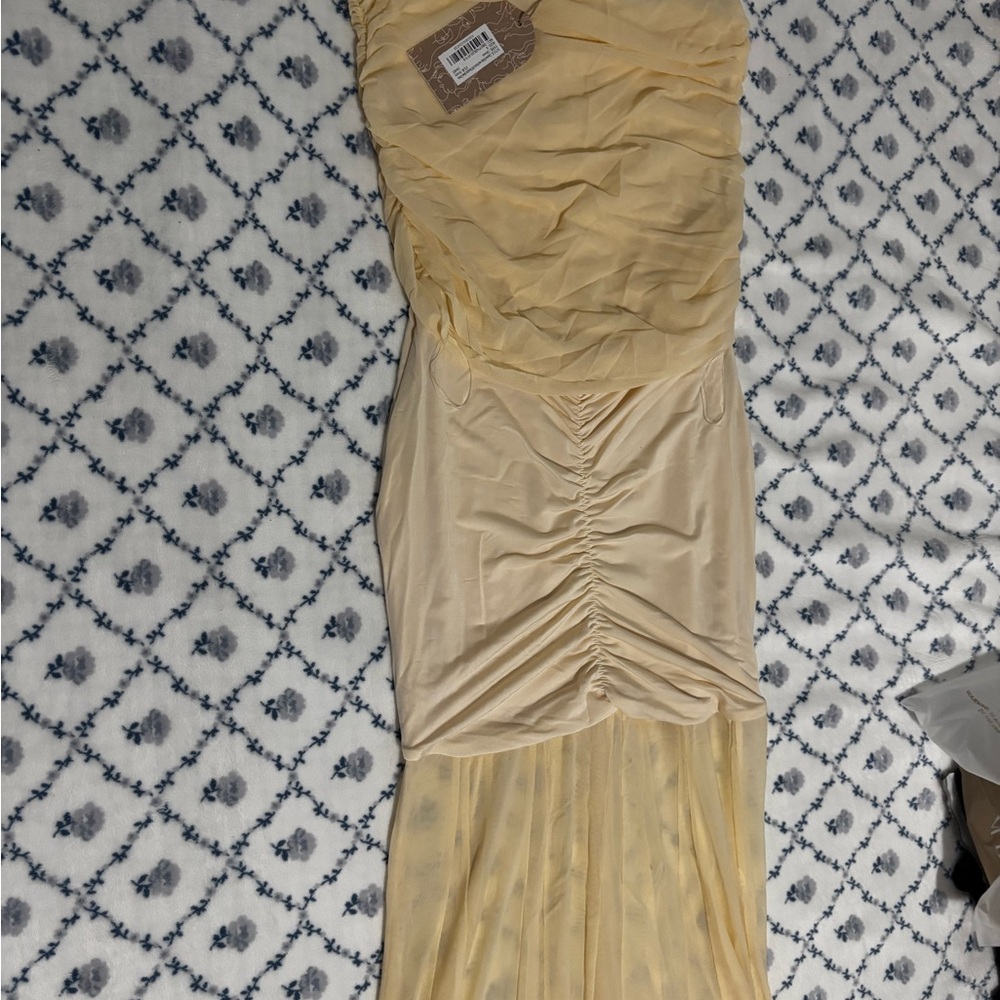 Meshki Caspian Slinky And Mesh Off Shoulder Maxi Dress - Ivory